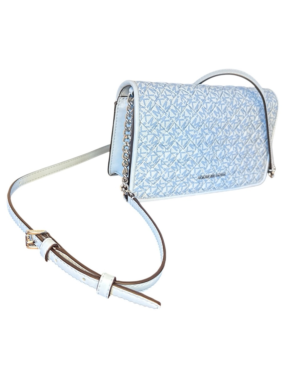 Michael Kors Jet Set - Medium Full Flap Crossbody Bag - Pale Ocean Blue Monogram